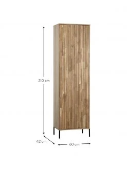 Armoire 2 portes fa&ccedil;ade en bois de ch&ecirc;ne nervur&eacute; Avourio, larg. 60 x haut. 210 cm -Entrée & couloir Soldes Armoire 2 portes facade en bois de chene nervure Avourio 2