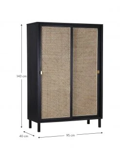 HKliving Armoire avec cannage et 2 portes coulissantes Rétro, larg. 95 x haut. 140 cm -Entrée & couloir Soldes Armoire avec cannage et 2 portes coulissantes Retro 2