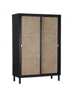HKliving Armoire avec cannage et 2 portes coulissantes Rétro, larg. 95 x haut. 140 cm