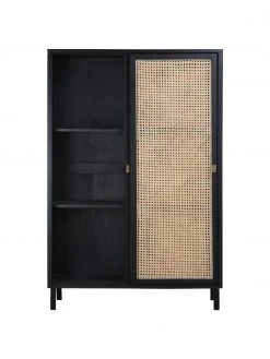 HKliving Armoire avec cannage et 2 portes coulissantes Rétro, larg. 95 x haut. 140 cm -Entrée & couloir Soldes Armoire avec cannage et 2 portes coulissantes Retro 3