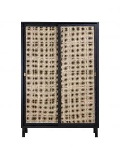 HKliving Armoire avec cannage et 2 portes coulissantes Rétro, larg. 95 x haut. 140 cm -Entrée & couloir Soldes Armoire avec cannage et 2 portes coulissantes Retro 4