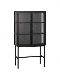 Rowico Armoire vitrée sur pieds métal noir Marshall, larg. 85 x haut. 160 cm