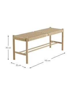 Banc bois beige avec cannage Ellan, larg. 110 x haut. 45 cm -Entrée & couloir Soldes Banc bois beige avec cannage Ellan 2
