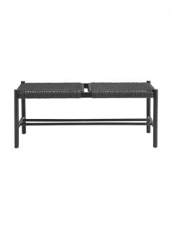 Banc bois noir avec cannage Ellan, larg. 110 x haut. 45 cm