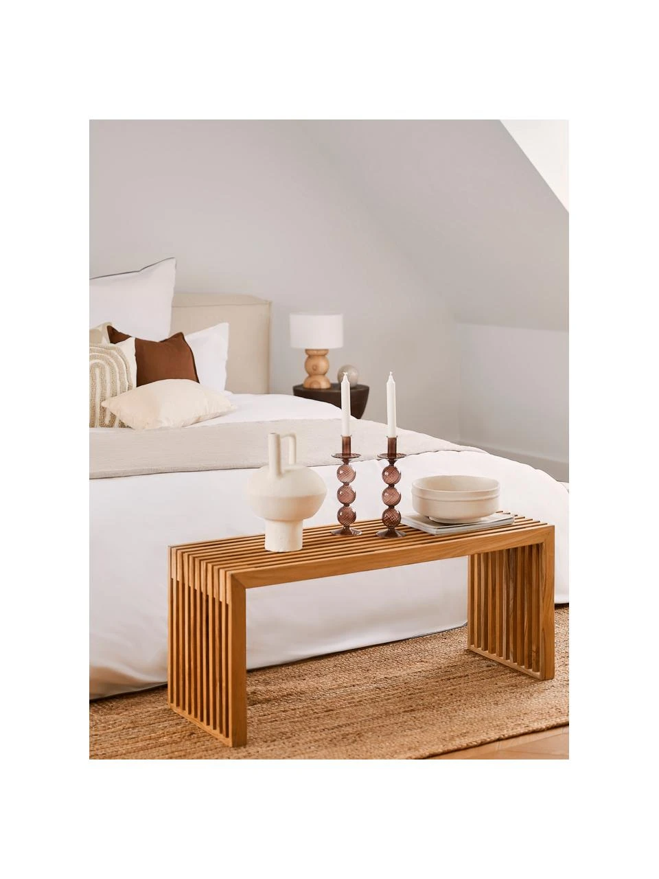 Banc en bois de teck Rib, larg. 104 x haut. 43 cm 2 Banc en bois de teck Rib, larg. 104 x haut. 43 cm – Image 2