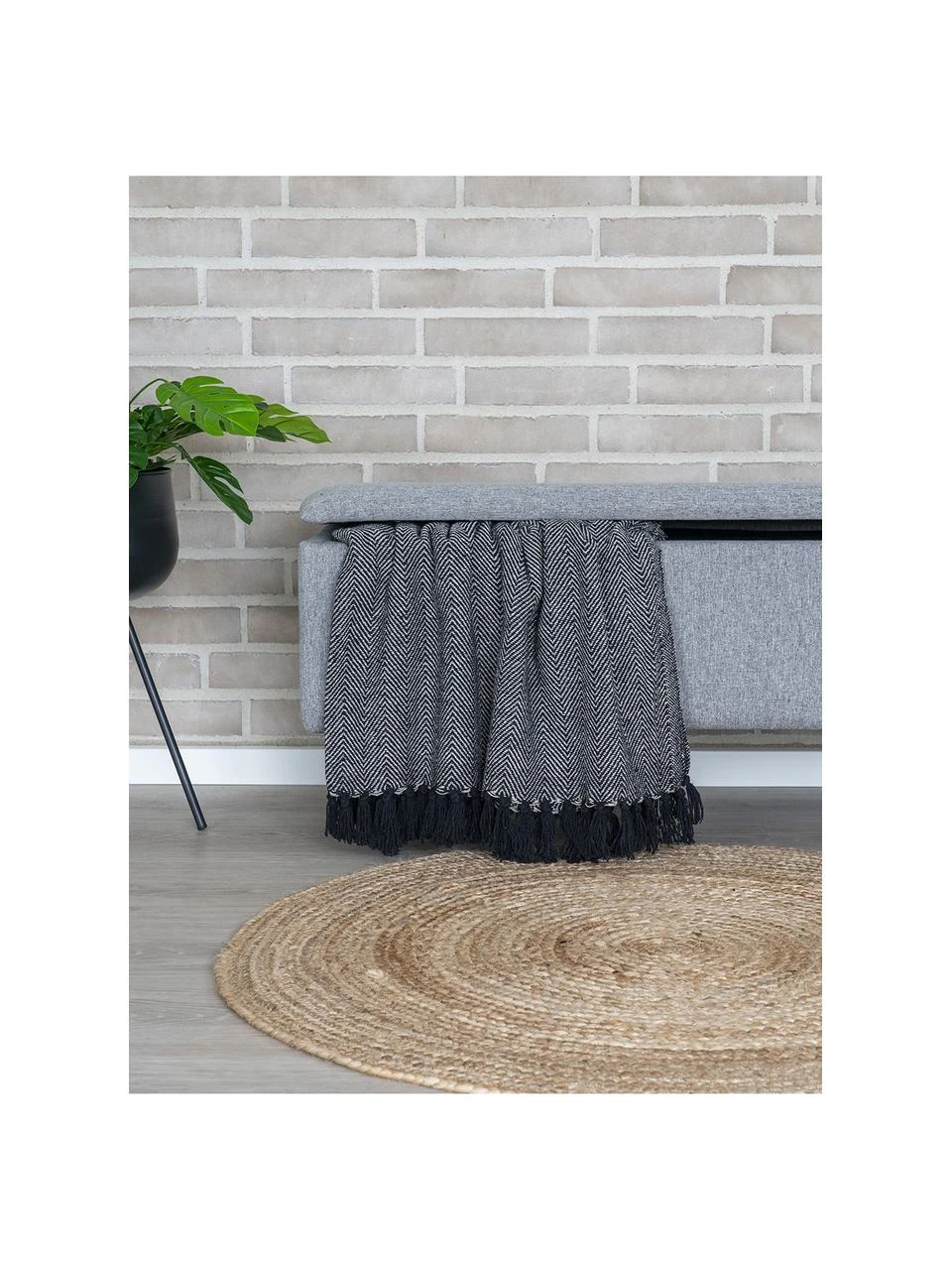 Banc rembourré gris avec rangement Woldorf, larg. 95 x haut. 46 cm 2 Banc rembourré gris avec rangement Woldorf, larg. 95 x haut. 46 cm – Image 2