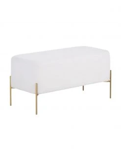 Westwing Collection Banquette en tissu bouclé blanc Harper, larg. 90 x haut. 44 cm