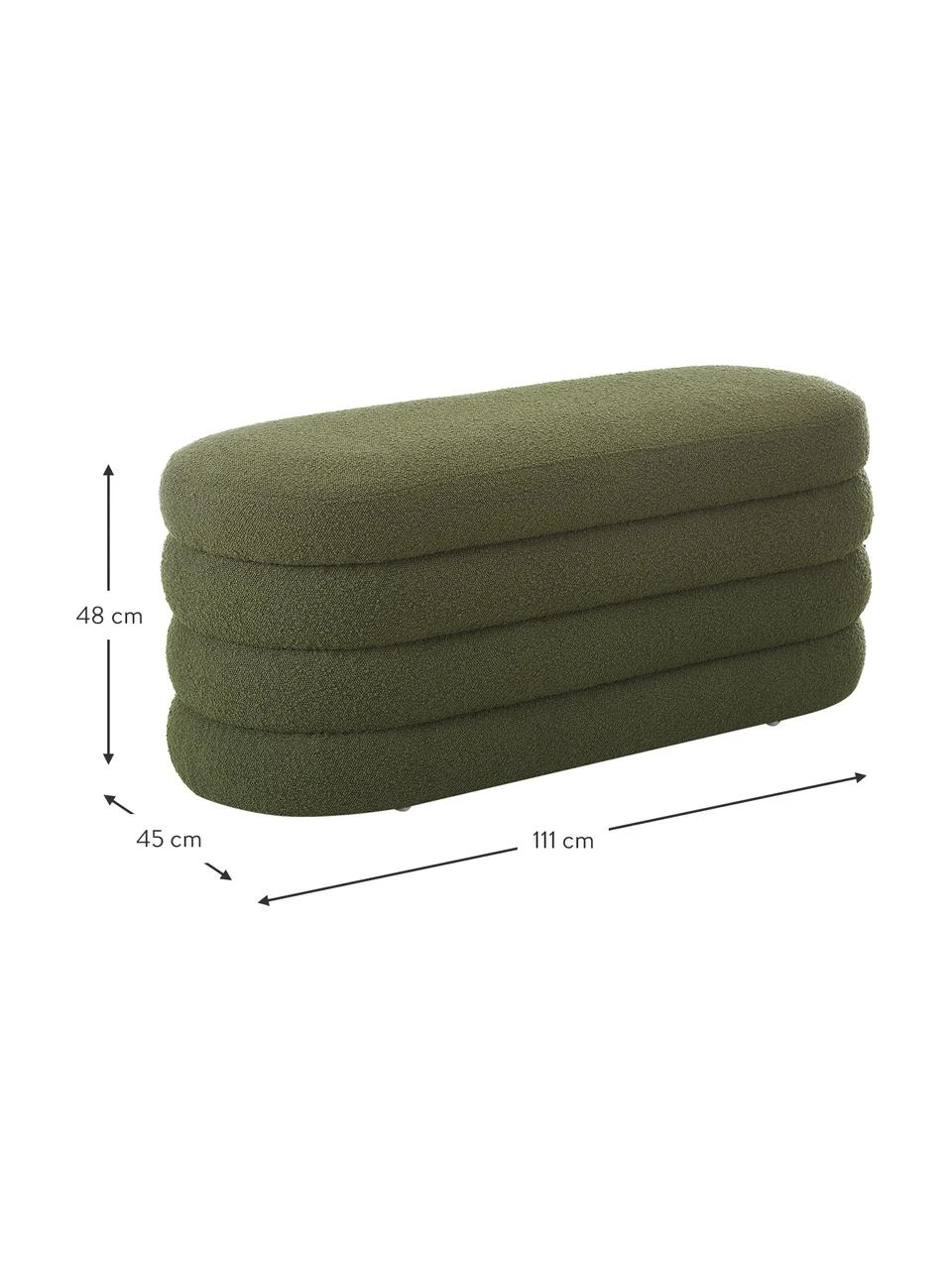 Westwing Collection Banquette tissu bouclé vert Alto, larg. 110 x haut. 47 cm 3 Westwing Collection Banquette tissu bouclé vert Alto, larg. 110 x haut. 47 cm – Image 3