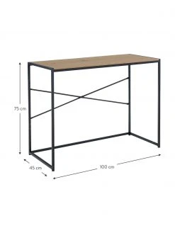 Bureau &eacute;troit en bois et m&eacute;tal Seaford, larg. 100 x prof. 45 cm -Entrée & couloir Soldes Bureau etroit en bois et metal Seaford 2