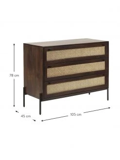 Westwing Collection Commode noire en cannage brun fonc&eacute; Vienna, larg. 105 x haut. 78 cm -Entrée & couloir Soldes Commode noire en cannage brun fonce Vienna 4