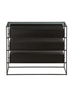 Westwing Collection Commode noire plateau en verre Lyle, larg. 100 x haut. 82 cm -Entrée & couloir Soldes Commode noire plateau en verre Lyle 11