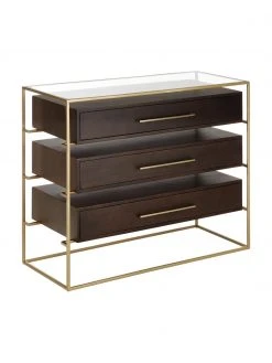 Westwing Collection Commode noire plateau en verre Lyle, larg. 100 x haut. 82 cm