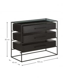 Westwing Collection Commode noire plateau en verre Lyle, larg. 100 x haut. 82 cm -Entrée & couloir Soldes Commode noire plateau en verre Lyle 8