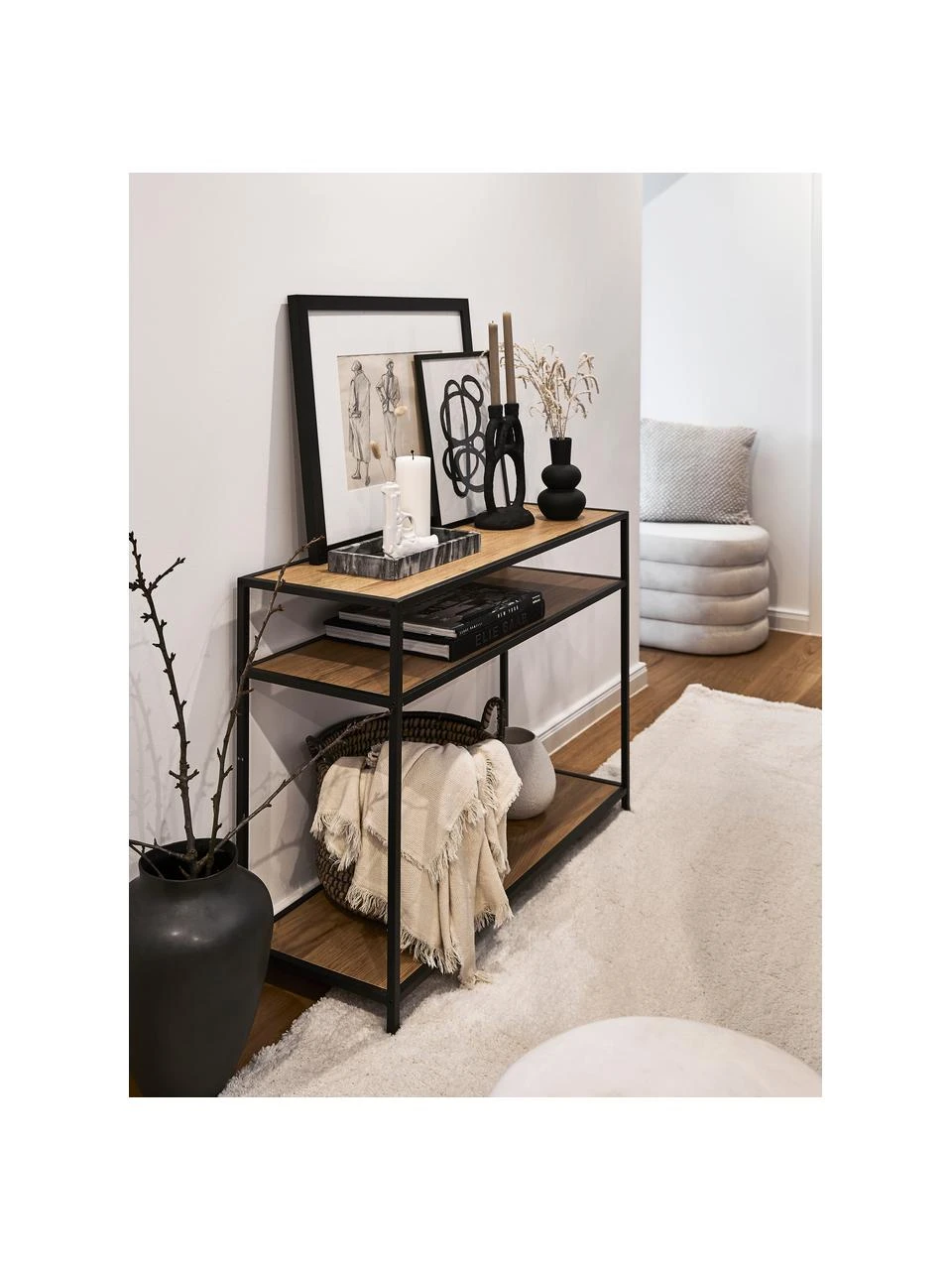 Console en bois et métal Seaford, larg. 100 x prof. 35 cm 2 Console en bois et métal Seaford, larg. 100 x prof. 35 cm – Image 2