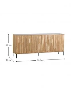 Enfilade 4 portes façade en bois de chêne nervuré Avourio, larg. 200 x haut. 85 cm -Entrée & couloir Soldes Enfilade 4 portes facade en bois de chene nervure Avourio 3