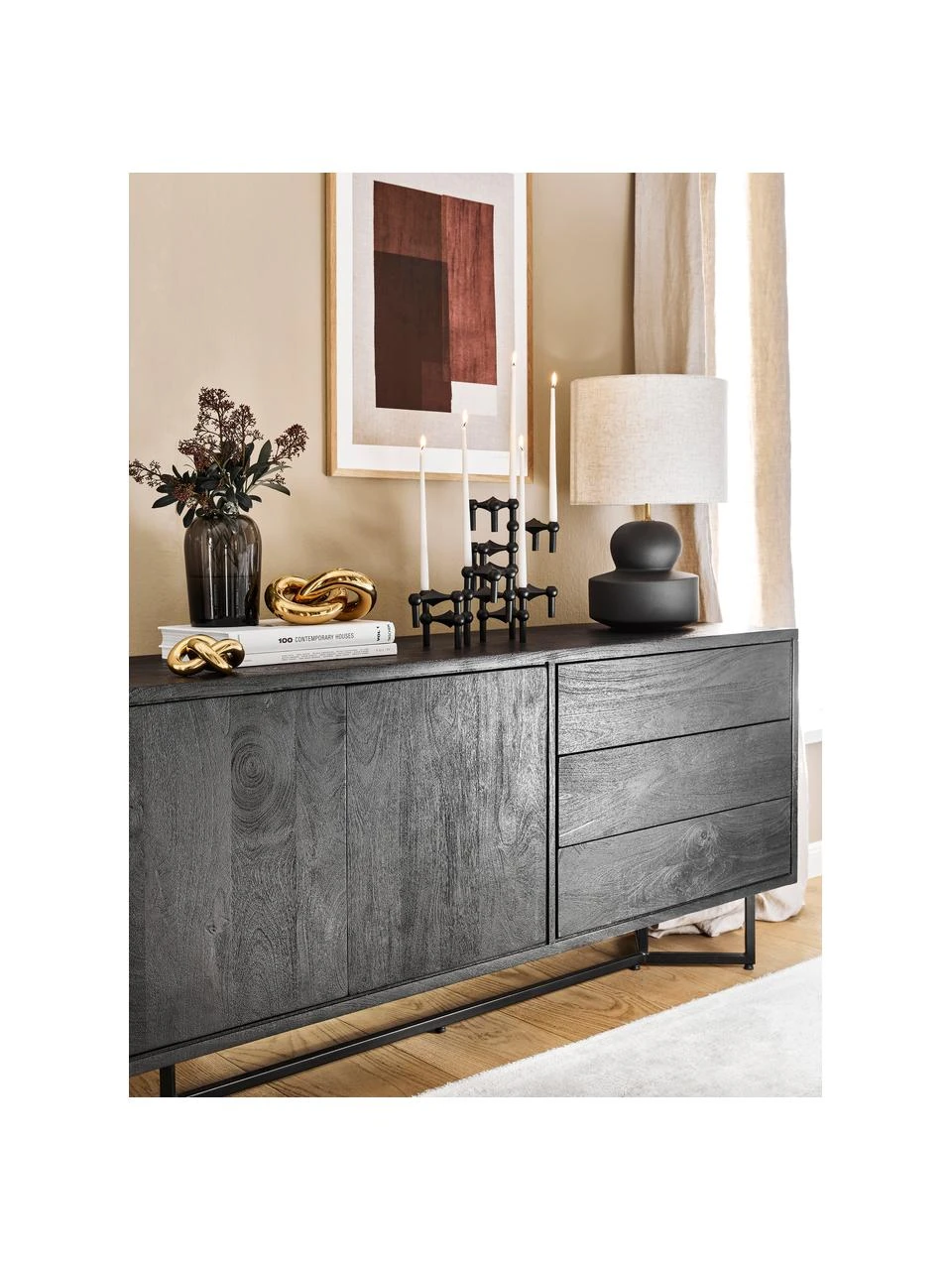 Westwing Collection Enfilade bois massif noir Luca, larg. 160 x haut. 70 cm 2 Westwing Collection Enfilade bois massif noir Luca, larg. 160 x haut. 70 cm – Image 2