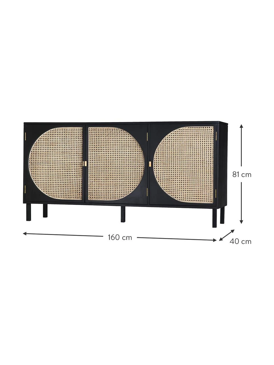 HKliving Enfilade en cannage artisanal Lizzie, larg. 160 x haut. 81 cm 3 HKliving Enfilade en cannage artisanal Lizzie, larg. 160 x haut. 81 cm – Image 3