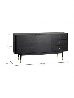 Rowico Enfilade noire Fenwood, larg. 160 x haut. 79 cm -Entrée & couloir Soldes Enfilade noire Fenwood 2