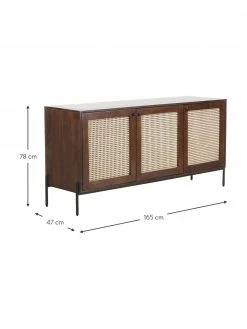 Westwing Collection Enfilade rétro cannage brun foncé Vienna, larg. 165 x haut. 78 cm -Entrée & couloir Soldes Enfilade retro cannage brun fonce Vienna 2