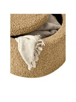 Westwing Collection Grand tabouret avec coffre tissu bouclé brun Alida, Ø 70 x haut. 42 cm -Entrée & couloir Soldes Grand tabouret avec coffre tissu boucle brun Alida 3