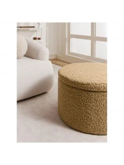 Westwing Collection Grand tabouret avec coffre tissu bouclé brun Alida, Ø 70 x haut. 42 cm -Entrée & couloir Soldes Grand tabouret avec coffre tissu boucle brun Alida 5