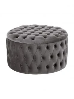 Westwing Collection Grand tabouret rond velours gris foncé avec rangement Chiara, Ø 70 x haut. 42 cm