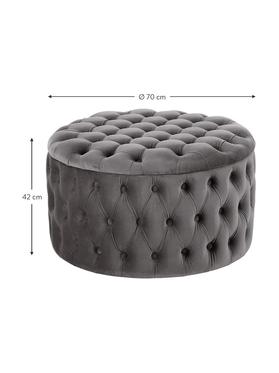 Westwing Collection Grand tabouret rond velours gris foncé avec rangement Chiara, Ø 70 x haut. 42 cm 4 Westwing Collection Grand tabouret rond velours gris foncé avec rangement Chiara, Ø 70 x haut. 42 cm – Image 4