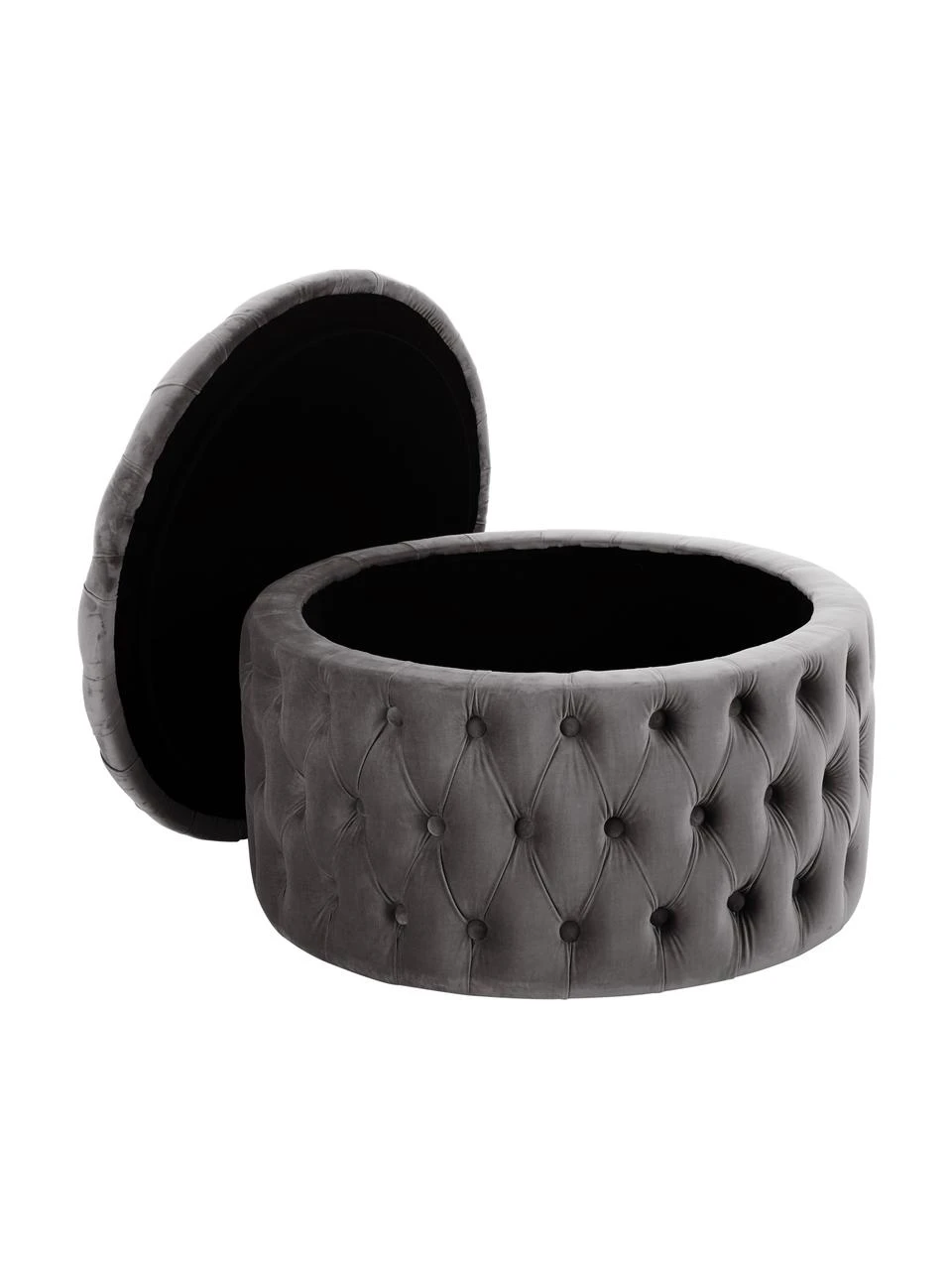 Westwing Collection Grand tabouret rond velours gris foncé avec rangement Chiara, Ø 70 x haut. 42 cm 5 Westwing Collection Grand tabouret rond velours gris foncé avec rangement Chiara, Ø 70 x haut. 42 cm – Image 5