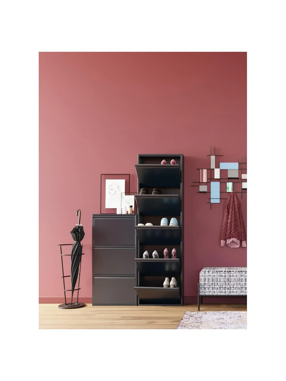 Kare Design Meuble à chaussures mural à 5 casiers rabattables Caruso, larg. 50 x haut. 170 cm 2 Kare Design Meuble à chaussures mural à 5 casiers rabattables Caruso, larg. 50 x haut. 170 cm – Image 2