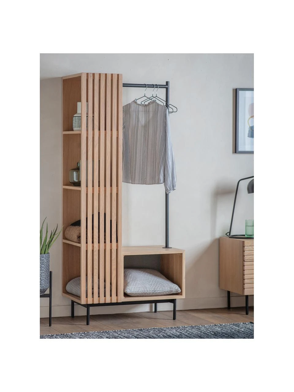 Meuble d'entrée bois de chêne Okayama, larg. 80 x haut. 175 cm 2 Meuble d'entrée bois de chêne Okayama, larg. 80 x haut. 175 cm – Image 2