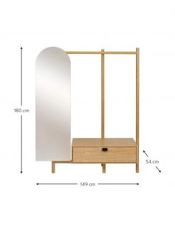 Woodman Meuble d'entrée bois de chêne avec mirroir Entry, larg. 149 x haut. 180 cmDisponibilité limitée -Entrée & couloir Soldes Meuble dentree bois de chene avec mirroir Entry 2