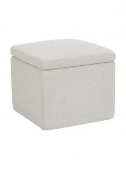 Westwing Collection Pouf avec rangement tissu bouclé blanc crème Winou, larg. 50 x haut. 48 cm