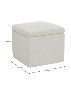 Westwing Collection Pouf avec rangement tissu boucl&eacute; blanc cr&egrave;me Winou, larg. 50 x haut. 48 cm -Entrée & couloir Soldes Pouf avec rangement tissu boucle blanc creme Winou 3