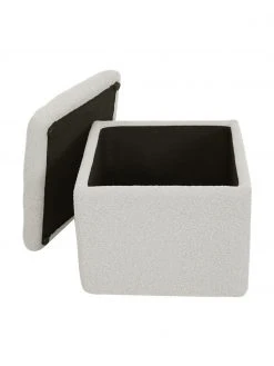 Westwing Collection Pouf avec rangement tissu boucl&eacute; blanc cr&egrave;me Winou, larg. 50 x haut. 48 cm -Entrée & couloir Soldes Pouf avec rangement tissu boucle blanc creme Winou 4