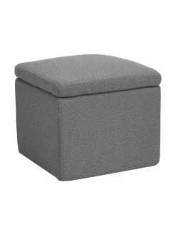 Westwing Collection Pouf avec rangement tissu bouclé gris foncé Winou, larg. 50 x haut. 48 cm