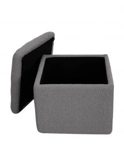 Westwing Collection Pouf avec rangement tissu bouclé gris foncé Winou, larg. 50 x haut. 48 cm -Entrée & couloir Soldes Pouf avec rangement tissu boucle gris fonce Winou 4