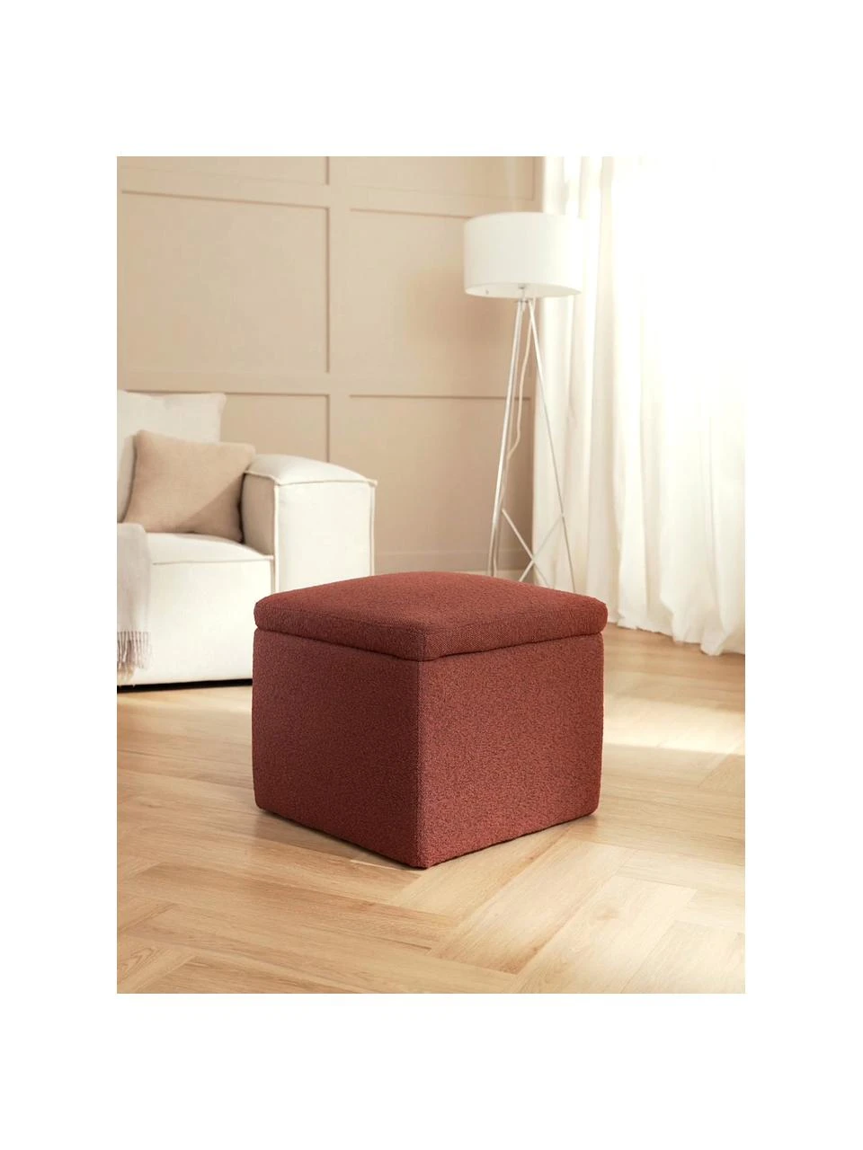 Westwing Collection Pouf avec rangement tissu bouclé rouge rouille Winou, larg. 50 x haut. 48 cm 2 Westwing Collection Pouf avec rangement tissu bouclé rouge rouille Winou, larg. 50 x haut. 48 cm – Image 2