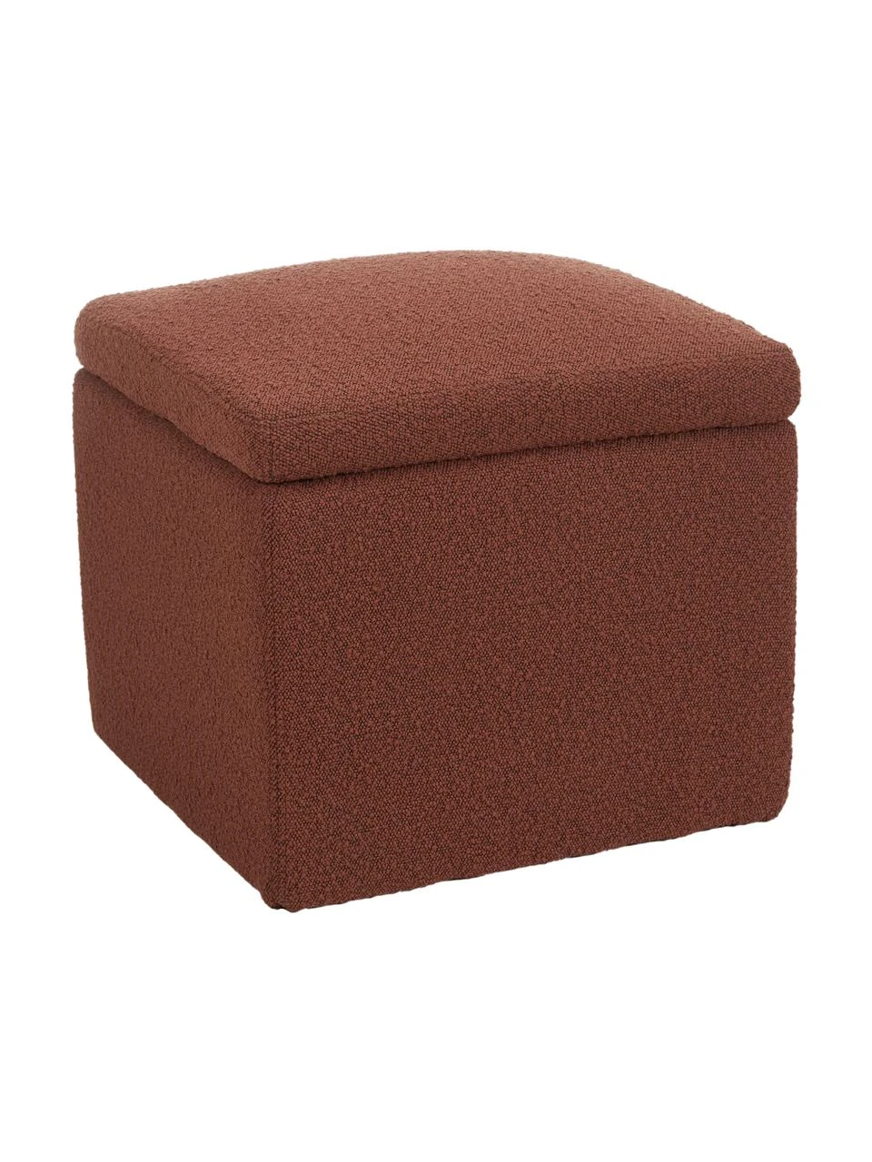 Westwing Collection Pouf avec rangement tissu bouclé rouge rouille Winou, larg. 50 x haut. 48 cm 1 Westwing Collection Pouf avec rangement tissu bouclé rouge rouille Winou, larg. 50 x haut. 48 cm