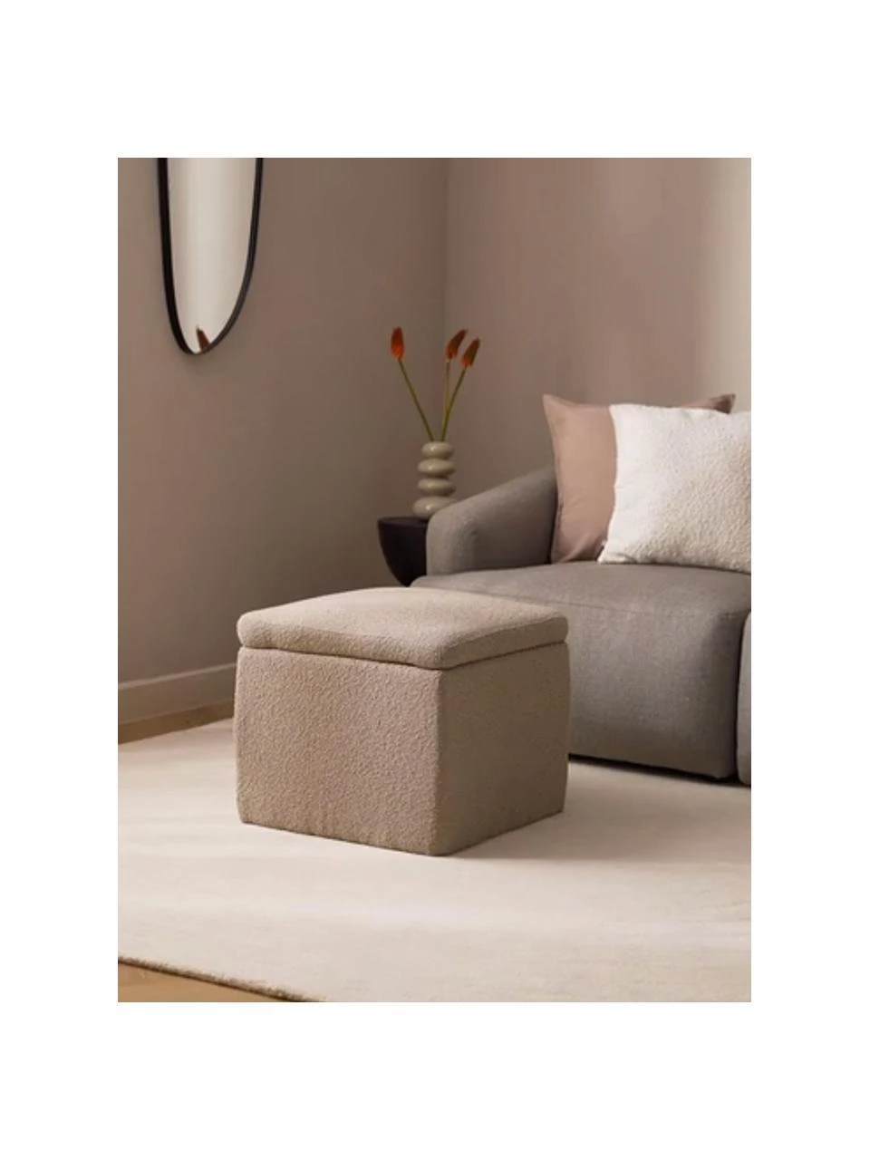 Westwing Collection Pouf avec rangement tissu bouclé taupe Winou, larg. 50 x haut. 48 cm 2 Westwing Collection Pouf avec rangement tissu bouclé taupe Winou, larg. 50 x haut. 48 cm – Image 2