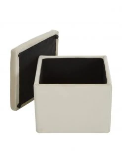 Westwing Collection Pouf avec rangement velours beige Winou, larg. 50 x haut. 48 cm -Entrée & couloir Soldes Pouf avec rangement velours beige Winou 3