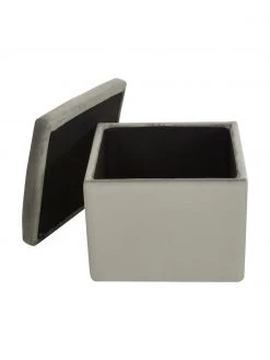 Westwing Collection Pouf avec rangement velours gris clair Winou, larg. 50 x haut. 48 cm -Entrée & couloir Soldes Pouf avec rangement velours gris clair Winou 3