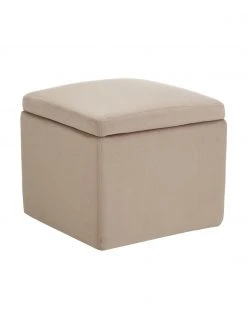 Westwing Collection Pouf avec rangement velours taupe Winou, larg. 50 x haut. 48 cm