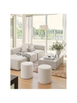 Westwing Collection Pouf blanc peluche blanc crème Daisy, Ø 38 x haut. 45 cm -Entrée & couloir Soldes Pouf blanc peluche blanc creme Daisy 2