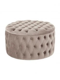 Westwing Collection Pouf coffre XL en velours beige Chiara, Ø 70 x haut. 42 cm