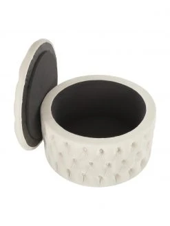 Westwing Collection Pouf coffre XL en velours blanc créme Chiara, Ø 70 x haut. 42 cm -Entrée & couloir Soldes Pouf coffre XL en velours blanc creme Chiara 3