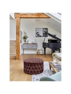 Westwing Collection Pouf coffre XL en velours brun rouillé Chiara, Ø 70 x haut. 42 cm -Entrée & couloir Soldes Pouf coffre XL en velours brun rouille Chiara 2