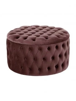 Westwing Collection Pouf coffre XL en velours brun rouillé Chiara, Ø 70 x haut. 42 cm