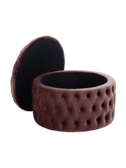 Westwing Collection Pouf coffre XL en velours brun rouillé Chiara, Ø 70 x haut. 42 cm -Entrée & couloir Soldes Pouf coffre XL en velours brun rouille Chiara 4
