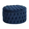 Westwing Collection Pouf coffre XL velours bleu foncé Chiara, Ø 70 x haut. 42 cm