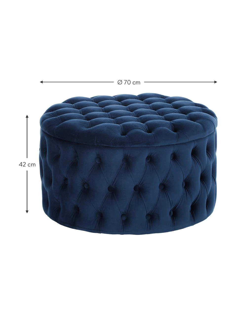 Westwing Collection Pouf coffre XL velours bleu foncé Chiara, Ø 70 x haut. 42 cm 4 Westwing Collection Pouf coffre XL velours bleu foncé Chiara, Ø 70 x haut. 42 cm – Image 4